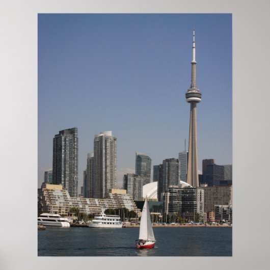 Poster Toronto Harbour Skyline avec Red Boat (Devant)