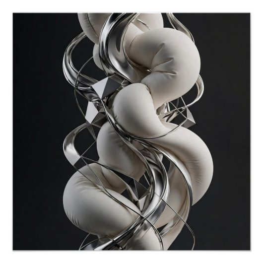 Poster Torsion Chrome Vertical - Abstrait 3D Premium (Devant)