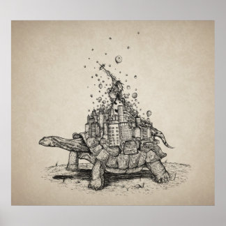 Poster Tortoise Town - illustration stylo et encre