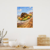 Poster Tortue à l'aquarelle volant sur un coussin de cact (Cuisine)