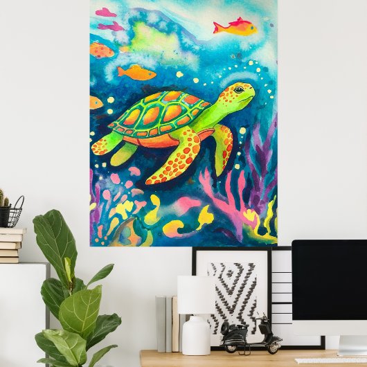 Poster Tortue à peinture (Bureau à domicile)
