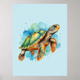 Poster Tortue à peinture mignonne
