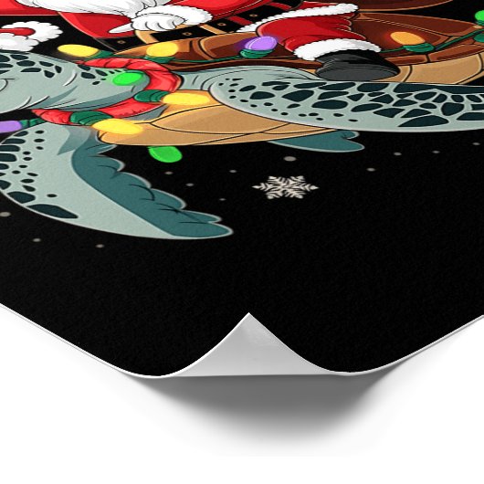 Poster Tortue amusante Noël Père Noël équitation Tortue d (Coin)