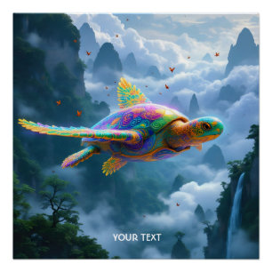 Poster Tortue arc-en-ciel mignonne Imaginaire