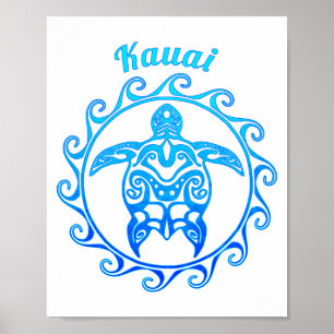 Poster Tortue bleu de l'océan Kauai