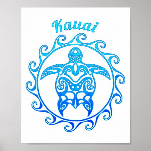 Poster Tortue bleu de l'océan Kauai (Devant)
