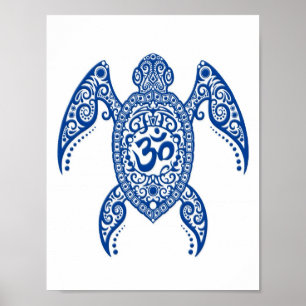 Poster Tortue bleue de mer d'Om sur blanc