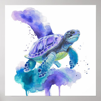 Poster Tortue Colorée Art Aquarelle – Animal Spirituel Po