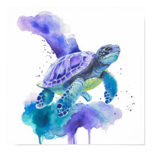 Tortue Colorée Art Aquarelle – Animal Spirituel Po
