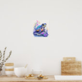 Poster Tortue colorée et jolie entourée de fleurs (Cuisine)