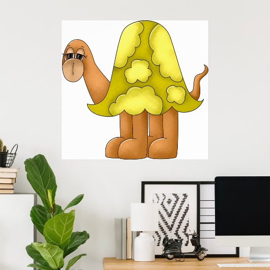 Poster Tortue de dessin animé mignonne avec coquille vert