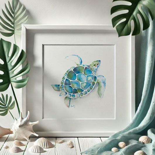 Poster Tortue de mer à l'aquarelle