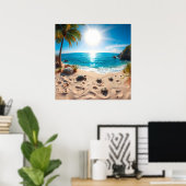 Poster Tortue de mer à l'aquarelle sarcelle Zen côtier (Bureau à domicile)