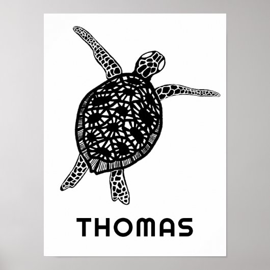 Poster Tortue de mer adorable ART PERSONNALISABLE AVEC PR (Devant)
