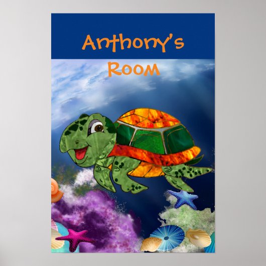 Poster Tortue de mer amicale en mer (Devant)