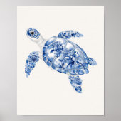 Poster Tortue de mer - Bleu côtier sur le beige (Devant)