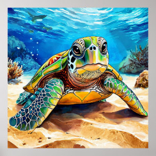 Poster Tortue de mer colorée