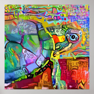Poster Tortue de mer colorée, tortue aquatique art abstra