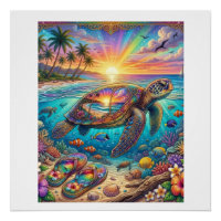 Tortue de mer Coucher de soleil tropical Arc-en-ci