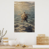 Poster Tortue de mer dans de l'eau bleu clair (Cuisine)