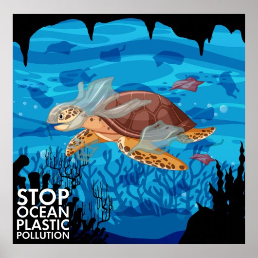 Poster Tortue De Mer Dans Des Sacs En Plastique (Devant)