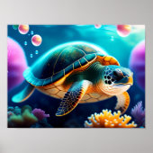 Poster Tortue de mer et Art numérique de corail Imprimer (Devant)