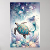 Poster Tortue de mer et Mermaid Art Mur (Devant)