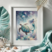 Tortue de mer et Mermaid Art Mur