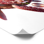 Poster Tortue de mer Florale Boho, Fleur rose (Coin)