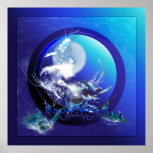 POSTER TORTUE DE MER LUNE BLEUE COURSE DE TORTUES DE MER