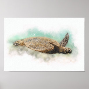 Poster Tortue de mer verte d'Hawaï - Aquarelle de la tort