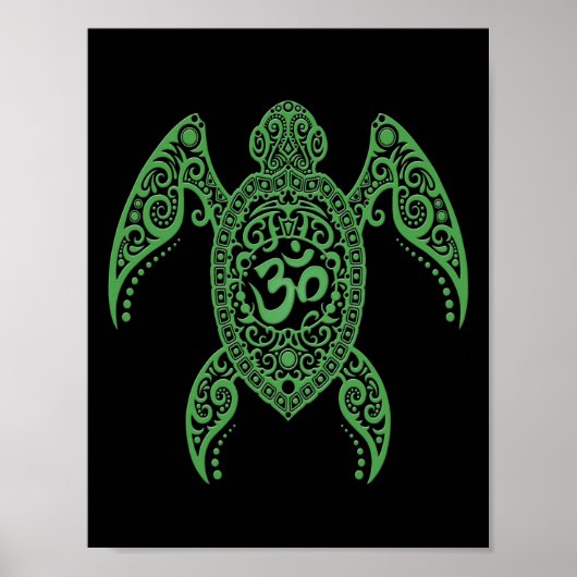 Poster Tortue de mer verte Om sur Noir (Devant)