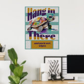 Poster Tortue drôle Accrochez-vous là motivation (Bureau à domicile)