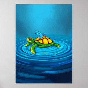 Poster Tortue et libellule - Whimsical Pond Friends