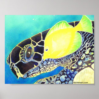 Poster tortue et poisson