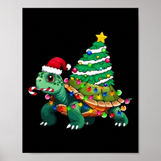 Poster Tortue feux de sapin de Noël Santa Hat Turtle Ocea (Devant)