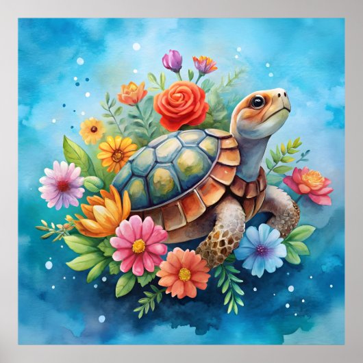 Poster Tortue florale (Devant)