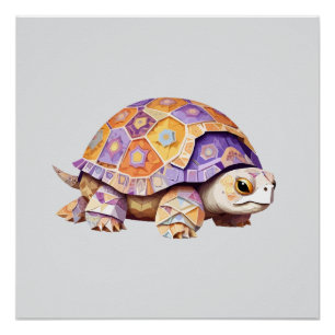 Poster Tortue Jouant adorable animal amusant coloré Joyeu