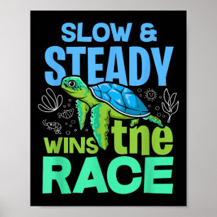 Poster Tortue Lente Et Régulière Gagne La Course