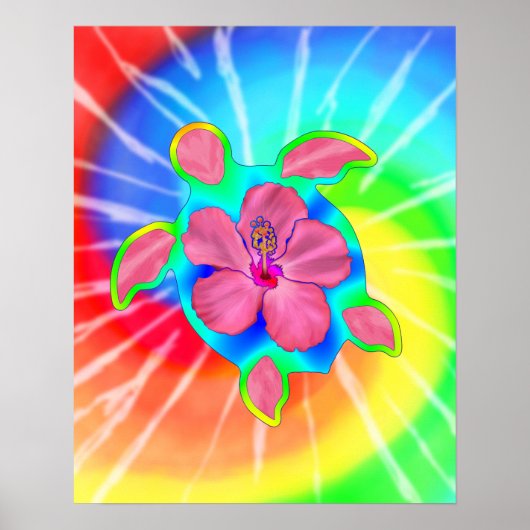 Poster Tortue luth tropicale et Hibiscus (Devant)