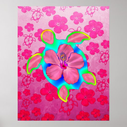 Poster Tortue luth tropicale et Hibiscus (Devant)