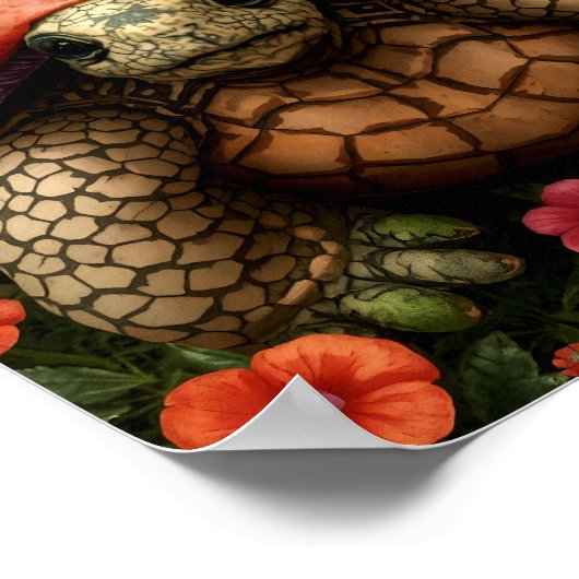 Poster Tortue magique en Forêt de Fleurs (Coin)