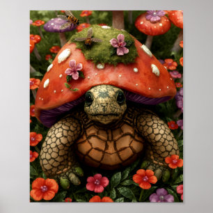 Poster Tortue magique en Forêt de Fleurs