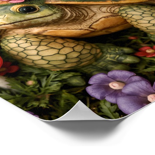 Poster Tortue magique en Forêt de Fleurs (Coin)