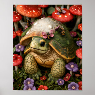Poster Tortue magique en Forêt de Fleurs