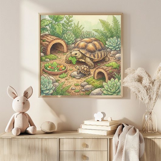 Poster Tortue Maman et Crèche de Bébé