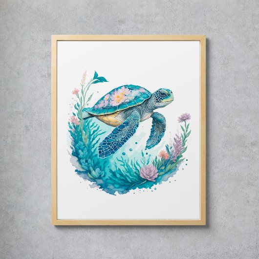 Poster Tortue marine animale en aquarelle