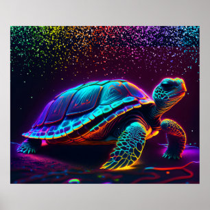 Poster Tortue marine couleur néon
