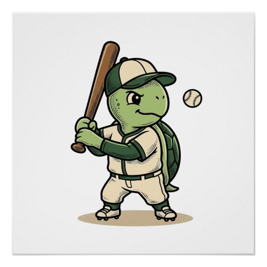Poster Tortue Mignonne Batteur de Baseball Art Vectoriel (Devant)