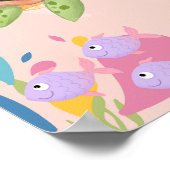 Poster Tortue mignonne dans la scène océanique rose, (Coin)